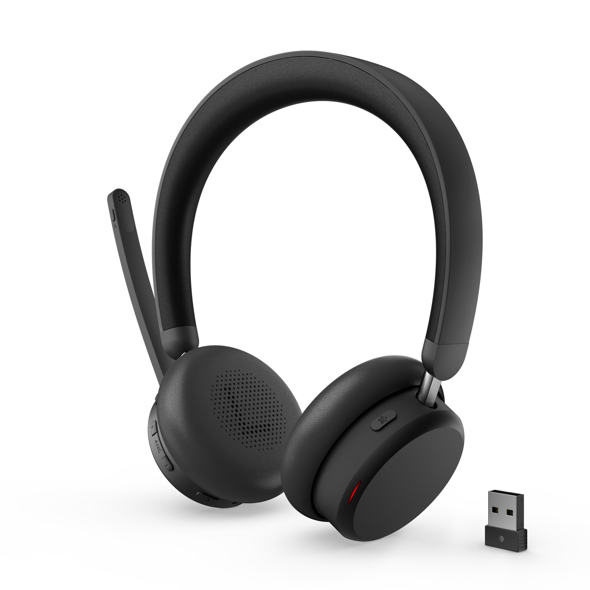 Lenovo Dual-Mode Wireless ANC Headset 6550 USB-A certificate Teams, cuffie Bluetooth 5.3 con ANC ibrida, ENC AI e busy light 360°, per ufficio e smart working