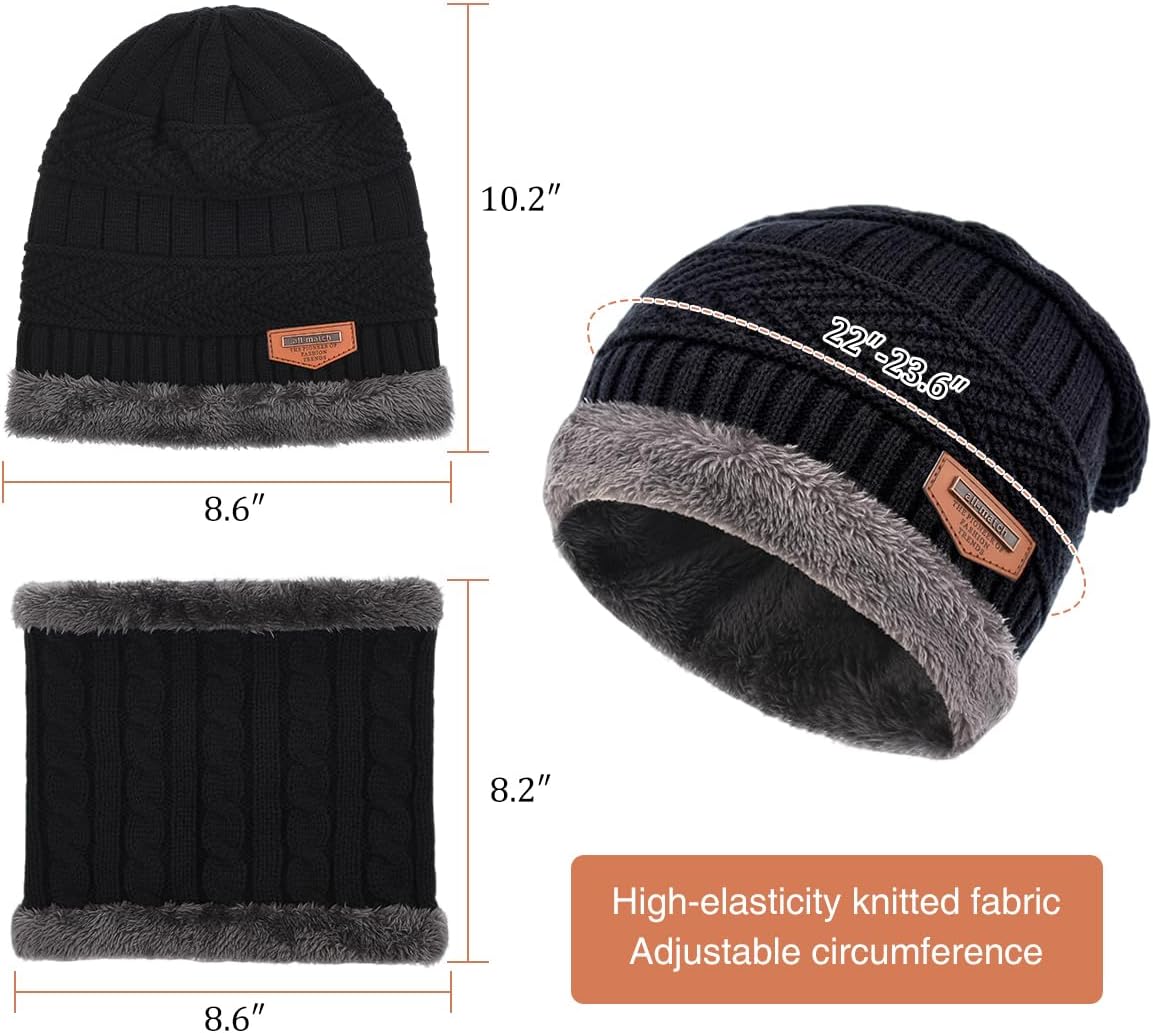 Winter Beanie Hat Scarf Glove Set for Women Snow Knit Thick Fleece Lined Ski Hat,Mens Warm Neck Warmer Touchscreen Mittens - Image 2