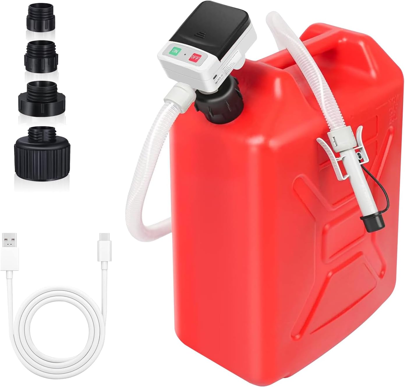 For Saker Sakerplus Transfer Pump, Portable 3.2GPM,Battery&USB mode-Powered with 51" Hose & 4 Can Adapters, Compatible with Gasoline, Diesel, Oil–for ATVs,Generators,Boats (No batteries provided)