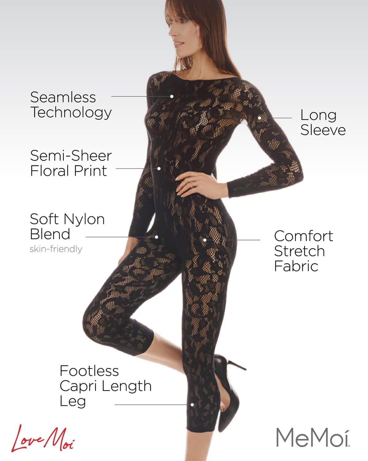 Women's Floral Romance Long Sleeve Lace Seamless Body Stocking