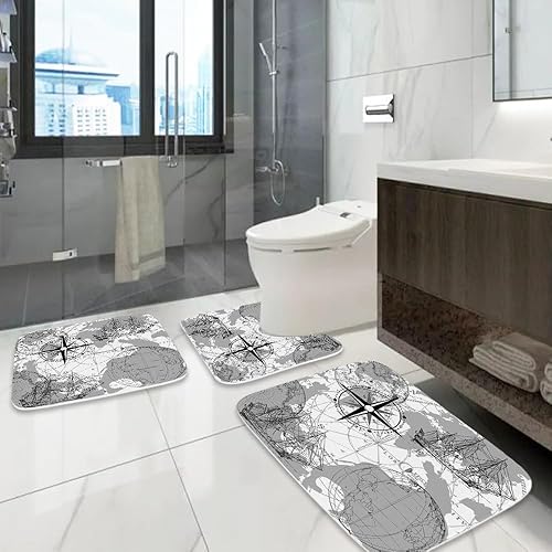 Miniatura 5 de TheBlackSpot Brújula - Alfombra de baño de barco de mapa antiguo, color gris, 20 x 31 pulgadas, tapete de baño náutico para velero de 16 x 24