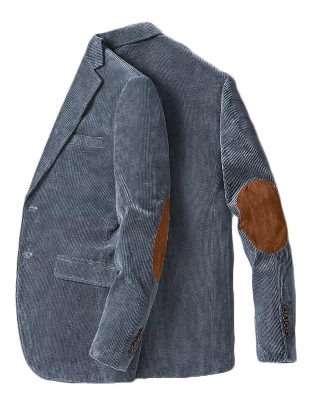 Men's Corduroy Casual Blazer Notched Lapel Sport Coats Elbow Patch Fashion Christmas Jacket Coat Blue Grey 4XL