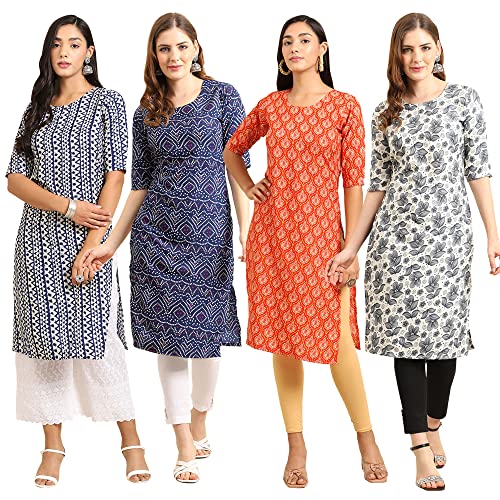 Image of Pinkmint Women's Crepe Digital Print Straight Kurta (Pack of 4)