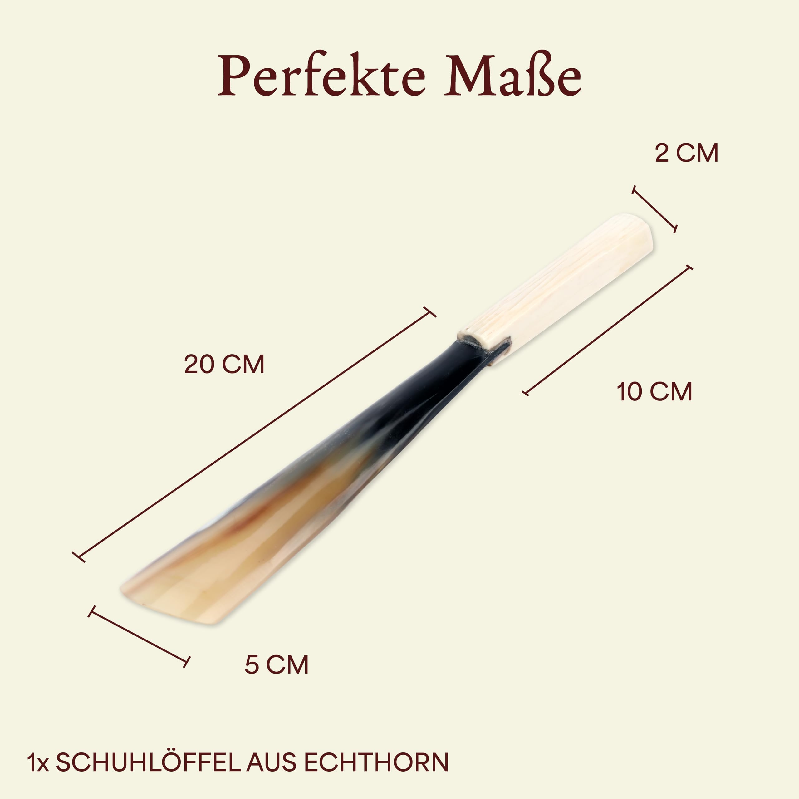 Langer & Messmer Schuhlöffel aus Echthorn, Schuhanzieher in Handarbeit gefertigt, jedes Stück ein Unikat aus natürlichem Horn (31cm)