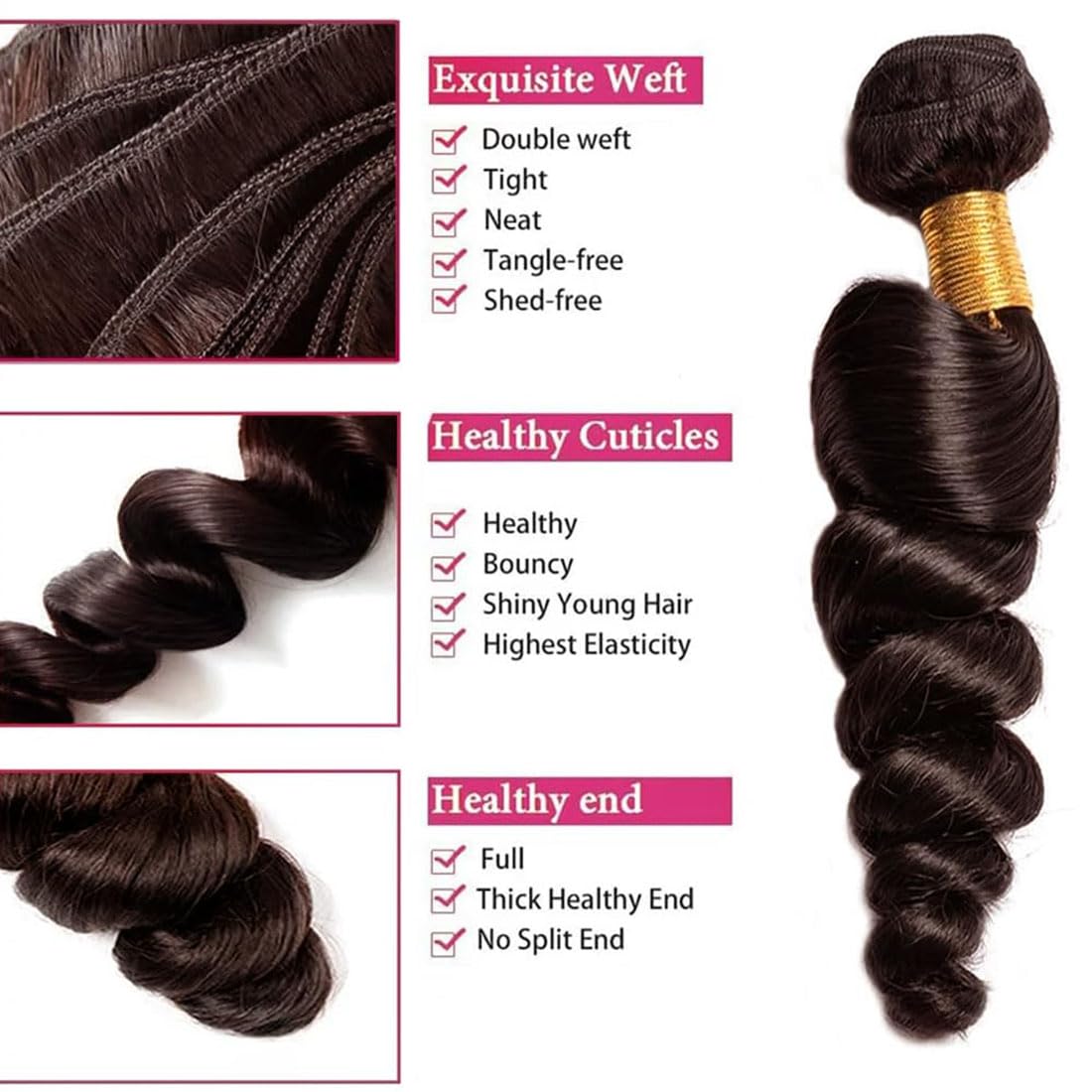 Human Hair Bundles Loose Deep Wave Capelli Veri Tessitura Unprocessed Remy Machine Weave Extensions Double Weft Color #4 Chocolate Brown 20 22 24 Inch