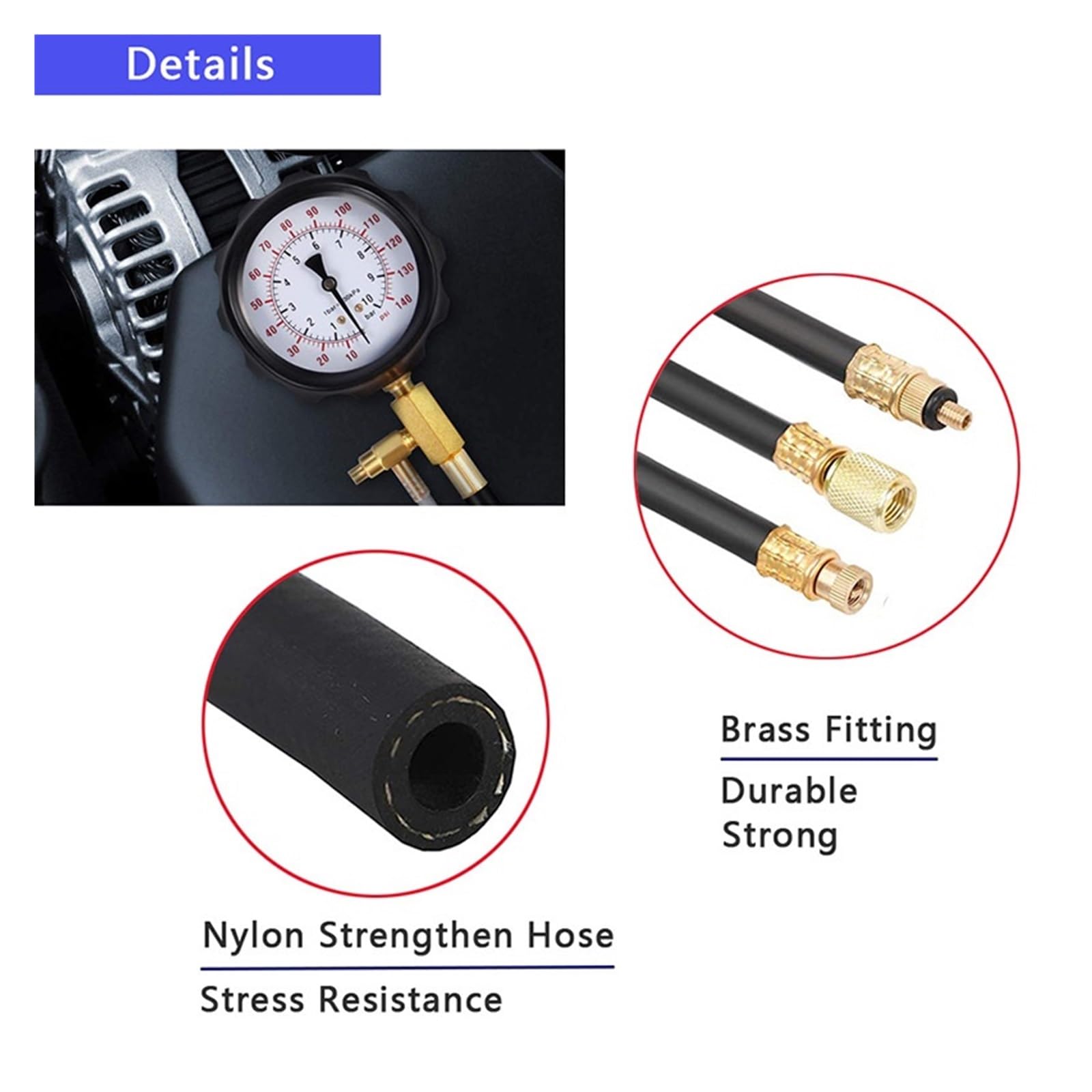 Kit Di Strumenti Diagnostici For Misuratore Pressione Della Pompa Iniezione Del Carburante 0-140PSI, Set For Tester For Benzina Motore For La Maggior Parte Delle Auto Abbastanza Accurato(With Box02)