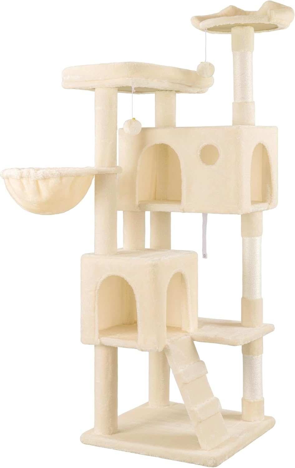 HOOMIC 64 in Cat Tree Tower for Indoor Cat/Large Multi-Level Pet Activity Center/Cozy Plush Perches/Rest Condo House/Baskets and Hammock/Sisal Scratching Posts/Leopard Print