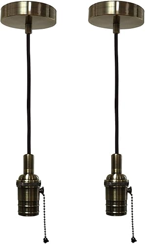 Miniatura 79 de Royal Designs, Inc. Iluminación colgante colgante, enchufe de luz colgante sin llave en forma de cilindro y toldo, cobre antiguo con cable de tela