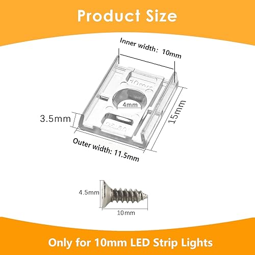 Miniatura 10 de VIPMOON 100 clips de montaje de tira LED transparentes de 0.315 pulgadas de ancho y 100 tornillos Phillips de acero inoxidable compatibles con
