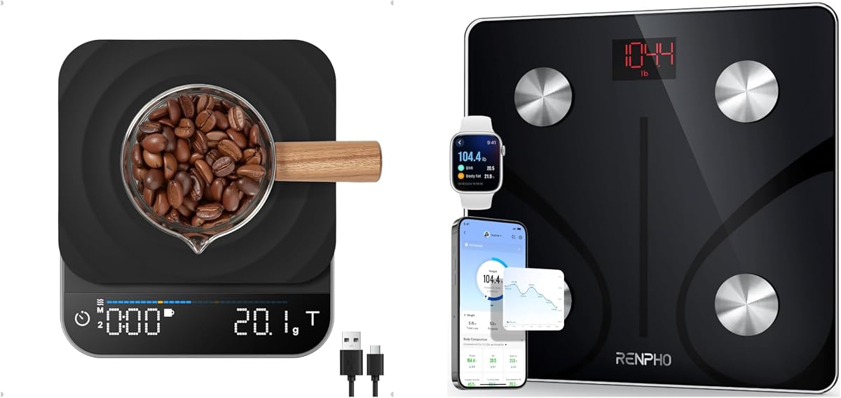 Báscula de café RENPHO con temporizador y báscula inteligente para peso corporal
