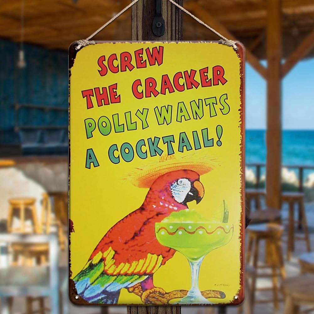 Tiki Bar Decor Tiki Bar Signs, Screw The Cracker Polly Wants a Cocktail Outdoor Bar Signs Wall Decor, Tiki Bar Accessories 30 x 20 cm Tiki Decorations Welcome Sign Pool Signs
