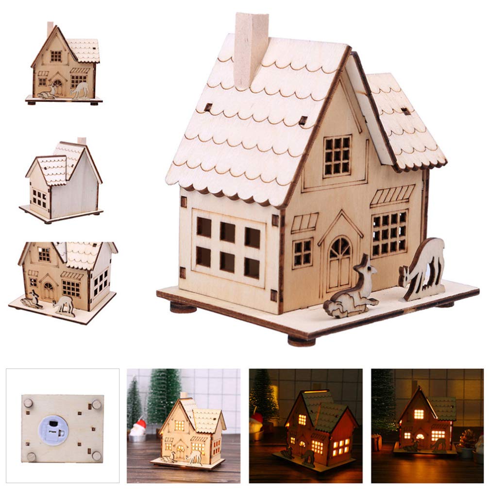 Toddmomy Navidad Casa de Pueblo de Madera Navidad Mini Luminosa Casa de Madera Adorno Navidad Escritorio Decoración Navidad Festival