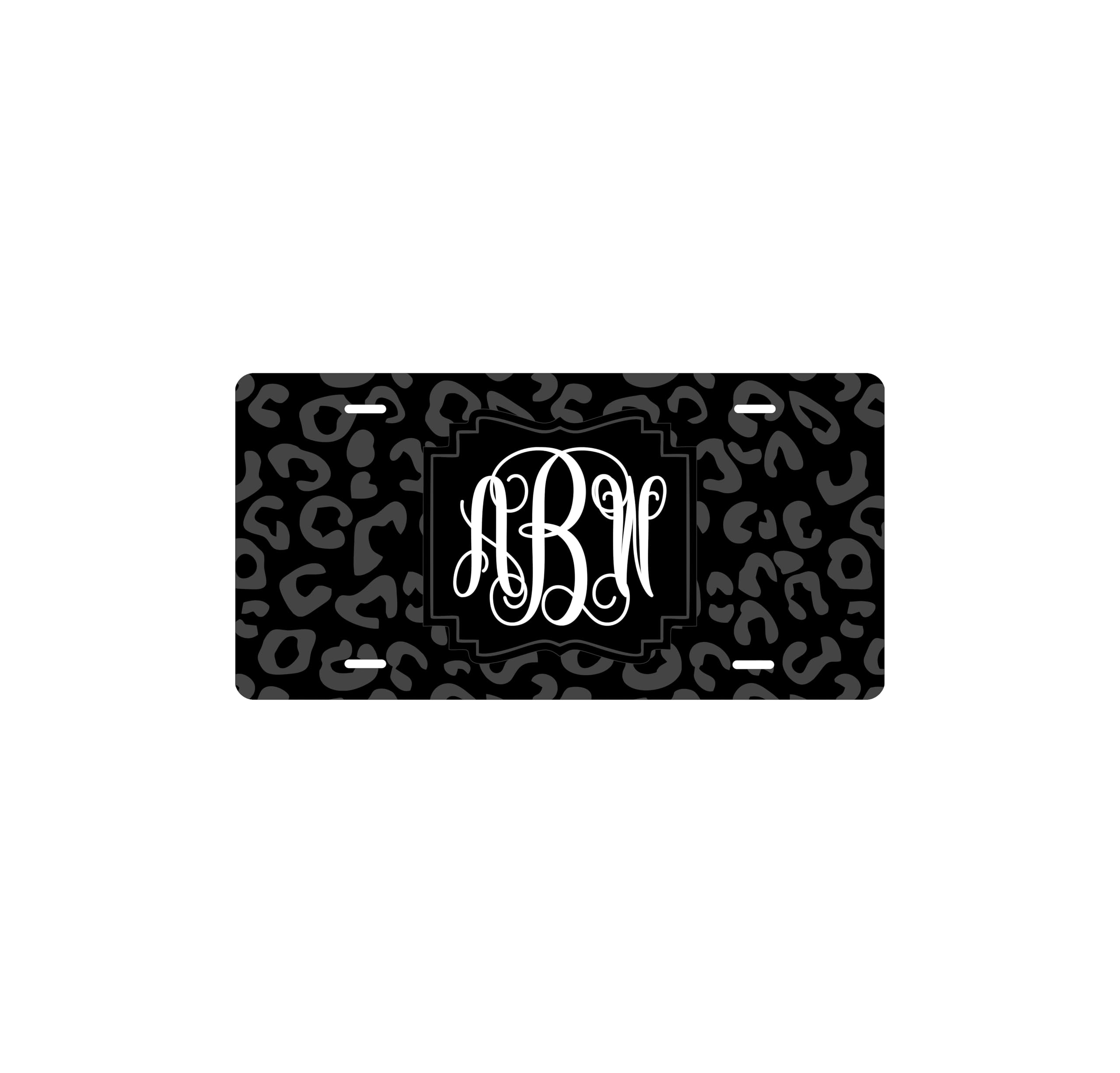 Black/Dark Gray Cheetah Leopard Personalized Plate and Car Coasters Set