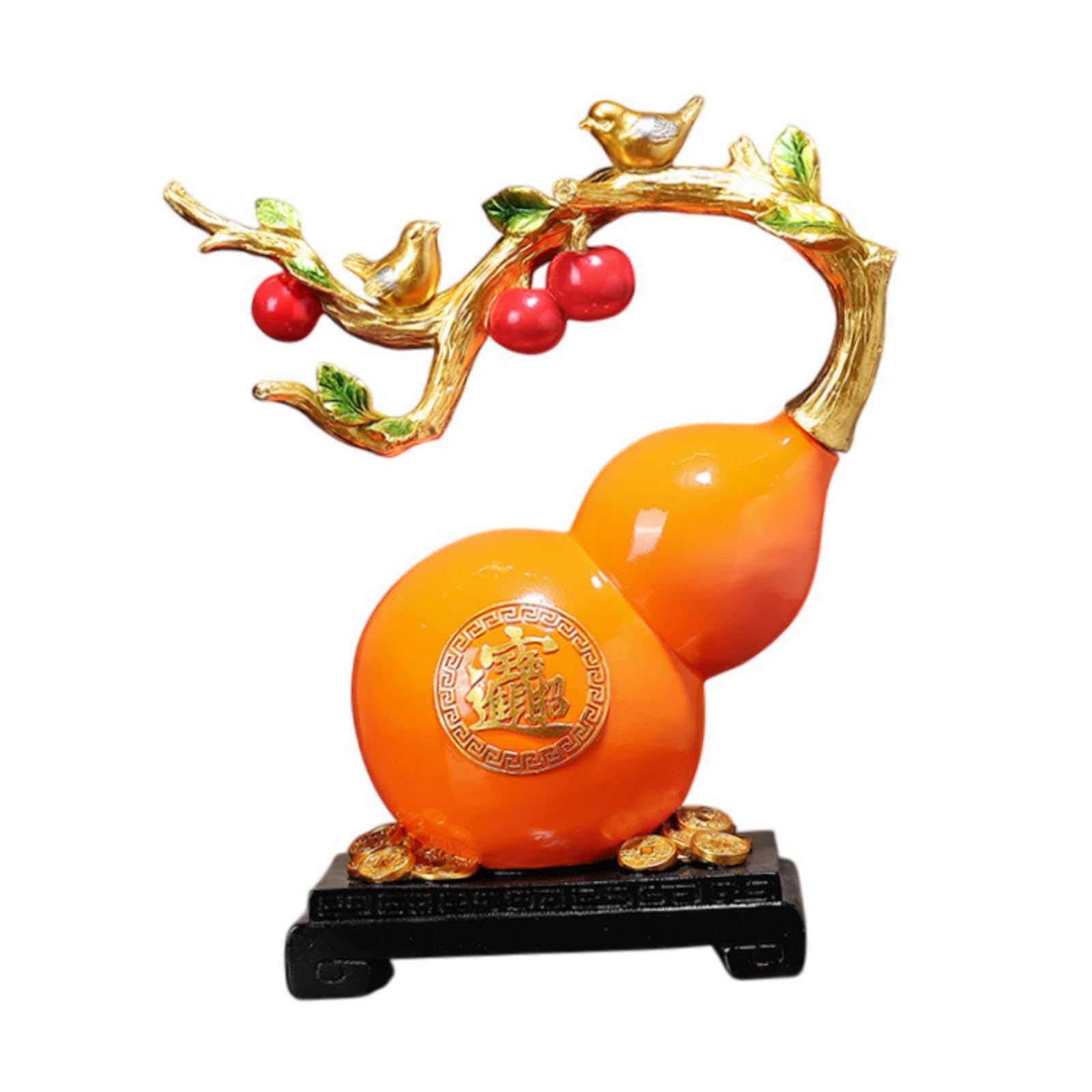 PIXZCSA Handcrafted Chinese Gourd Figurine Bedroom Or Office Display Living Room Office Bookshelf Cabinet Housewarming Desks, Orange, 25.5x13x29.5cm