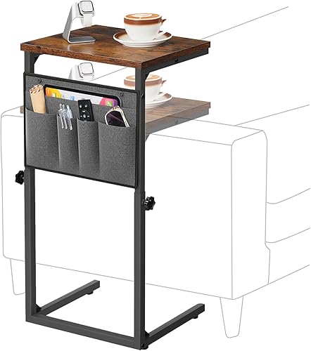Miniatura 9 de HOOBRO Mesa auxiliar en forma de C, mesa auxiliar con altura ajustable de 19.5 a 29.5 pulgadas, mesa de sofá deslizante debajo del sofá, bolsillos