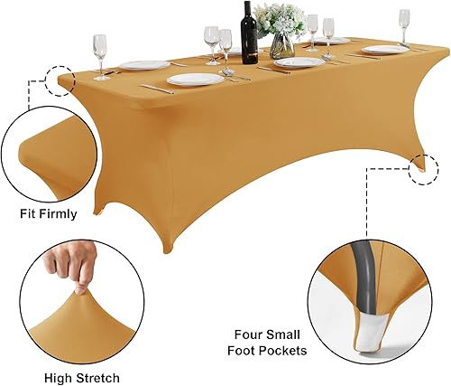 Miniatura 5 de SUPERO Paquete de 2 manteles de elastano impermeables para mesa de 4 pies, manteles elásticos universales para fiestas, banquetes, bodas y eventos,
