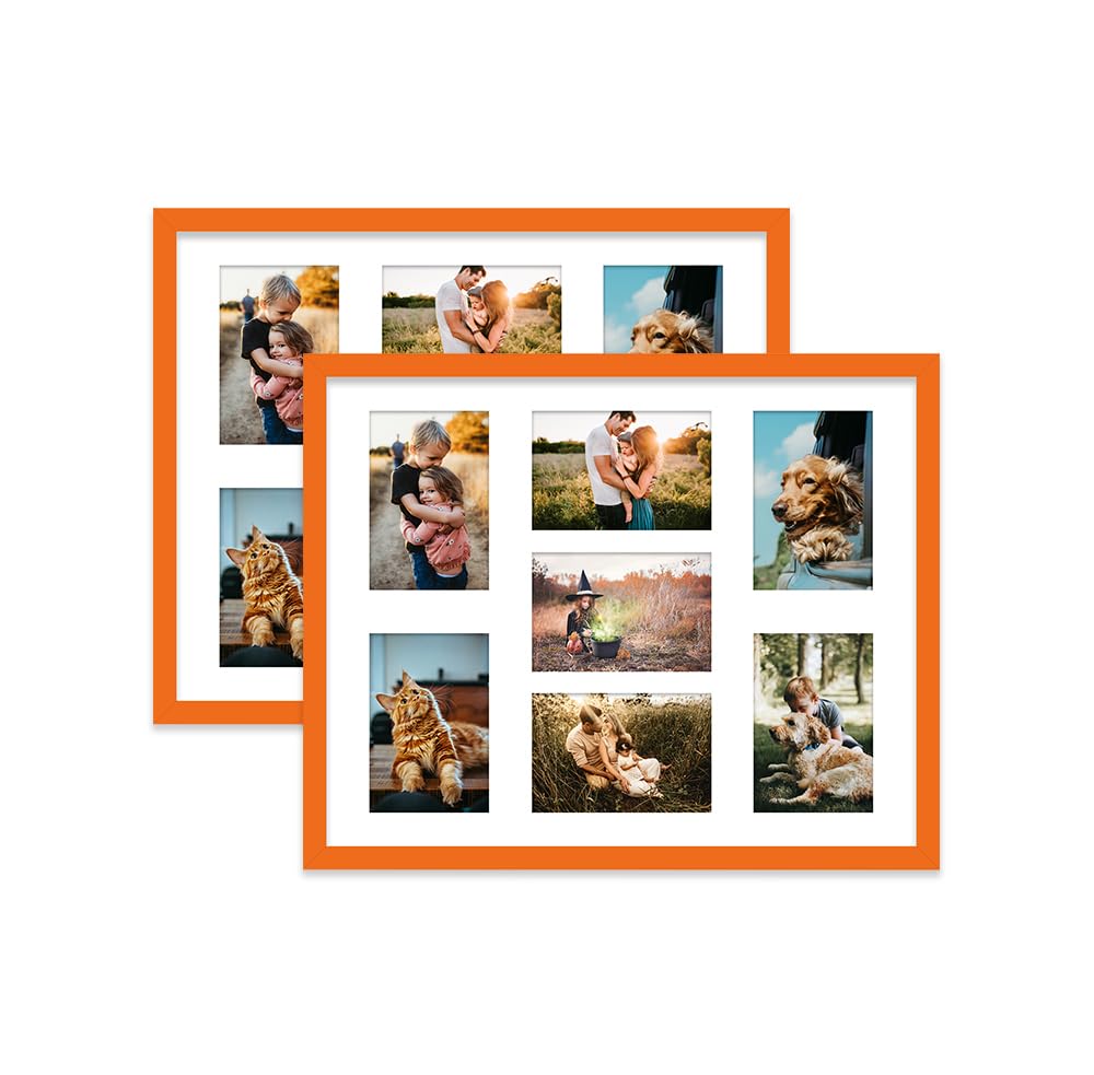 Orange Multi Photo Frame - Holds 7 x 6x4 Pictures, Family Collage Picture Frame for Wall Display, 20x16 Frame size, Set of 2