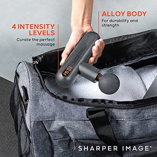 Sharper Image Portable Percussion Massage Gun for Athletes - Deep Tissue Massager with 4 Attachments