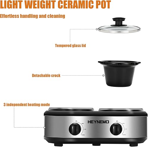 Miniatura 4 de Olla de cocción lenta doble, servidores de bufé y calentadores, calentador de alimentos de doble olla de 2 ollas, temperatura ajustable, apto para