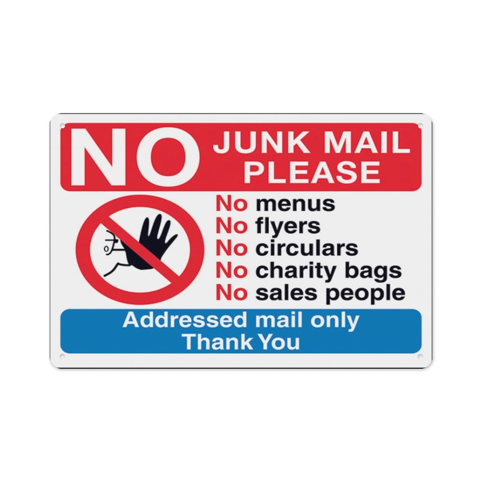 peiyeety No Access Symbol No Junk Mail Please, No Menus, No Aluminum Tin Warning Signs For Home Outdoor Garden 8X12 Inches