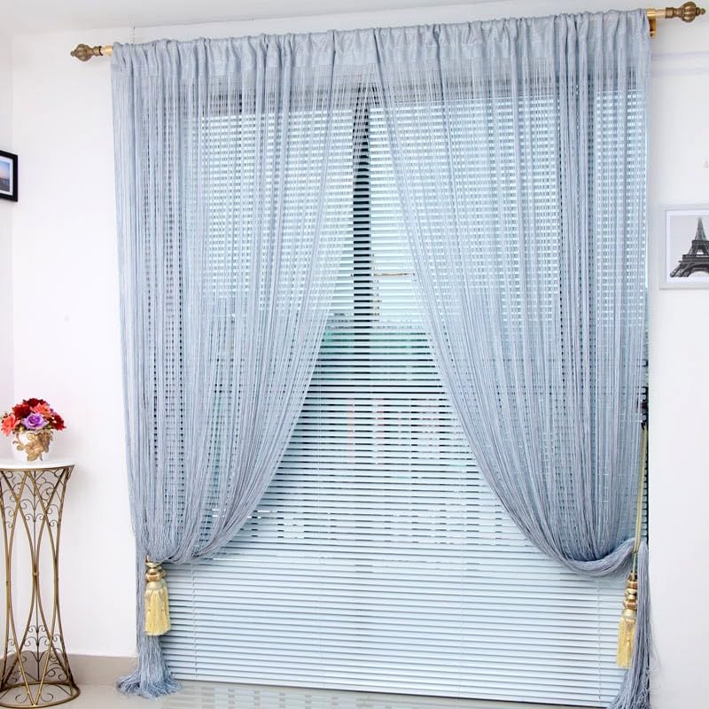 fadenvorhang 3 x 2,6 m Lange Fadenvorhänge im Wohnzimmer, Trennlinie, Volant for Fenster, einfarbig, Hochzeitsfeier-Dekorationsvorhang für die Heimdekoration(Green,3x2.6m)