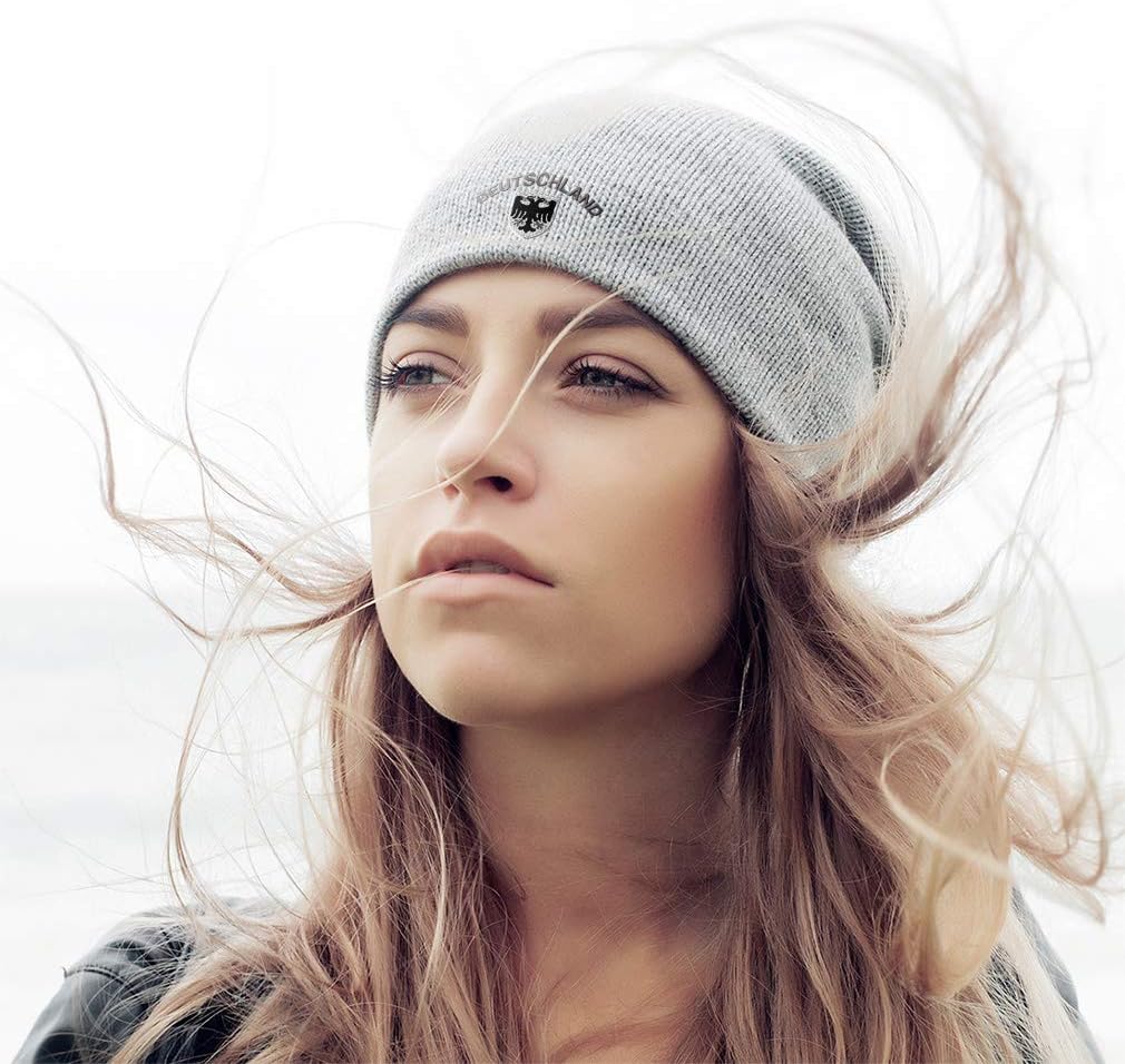 Slouchy Beanie for Men Deutschland Black German Eagle Embroidery Women Skull Cap