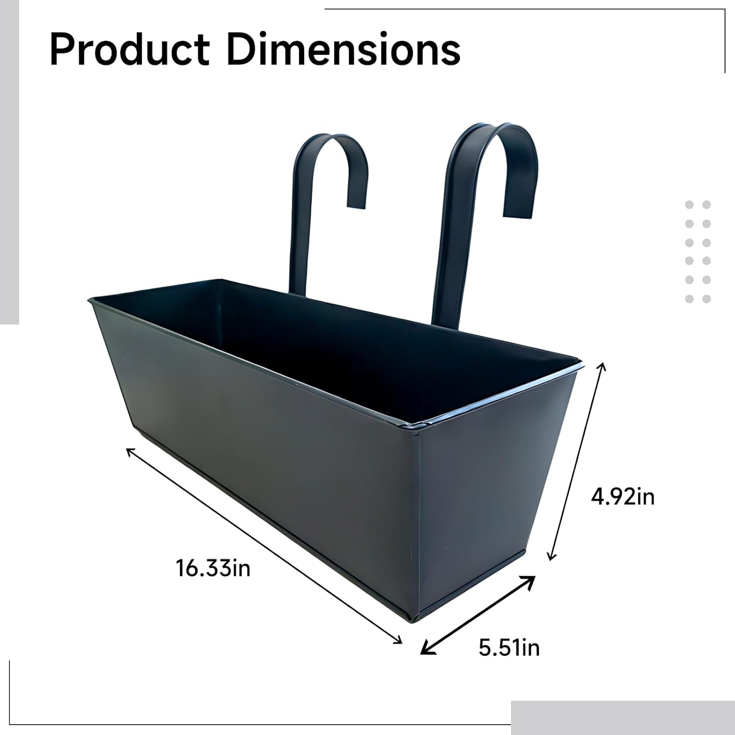 2 Pcs Metal Railing, Outdoor 16.3 In Planter Boxes, Metal Hanging Balcony Planter, Iron Flower Pot Holes With Drainage, Black