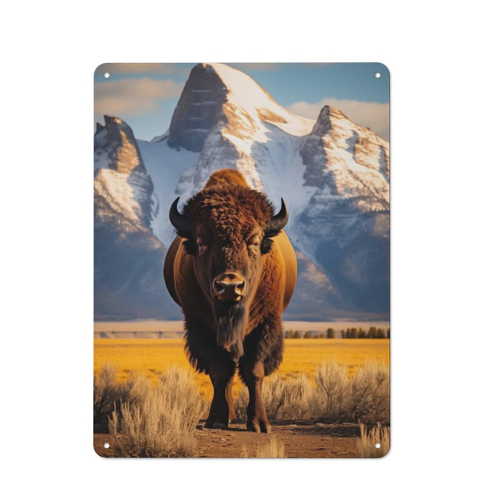 Junmoney Lonely Bison 40X30cm Rustic Tin Sign With For Studio Or Craft Room, Tin Sign Wall Decor For Studios And Craft Rooms