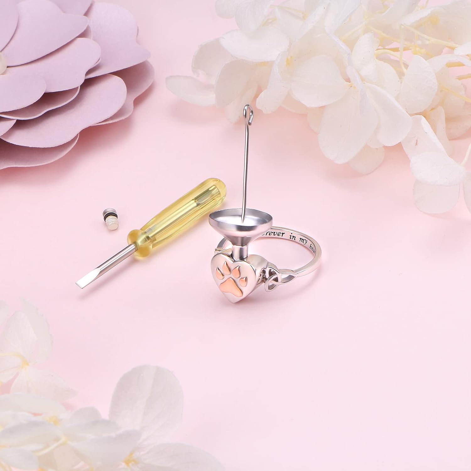 S925 Sterling Silver Heart Dog Cat Pet Urn Paw Ring for Ashes Keepsake Memorial Jewelry Cremation Print Bands Women Gift - Image 2