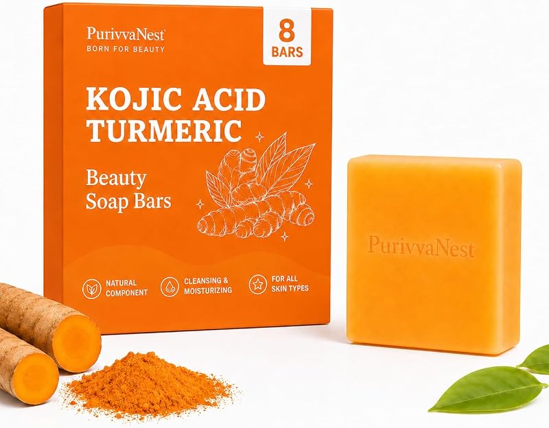 Sabonete em barra PurivvaNest com ácido kójico e cúrcuma, 65 g, pacote com 8