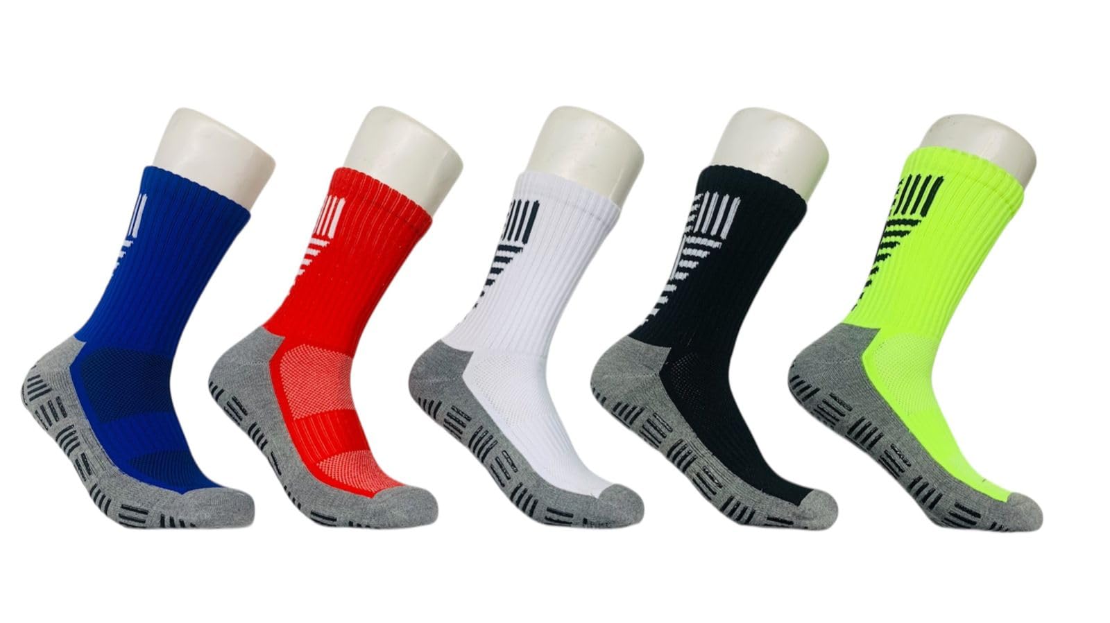 Pair Athletic Grip Socks for Men & Women | Crew Length, Hi-Tech Performance Anti-Slip Rubber Grip, Thick Cushion Sports Sock for Running, Gym, Badminton, Training-(White) (BLACK)-image-16