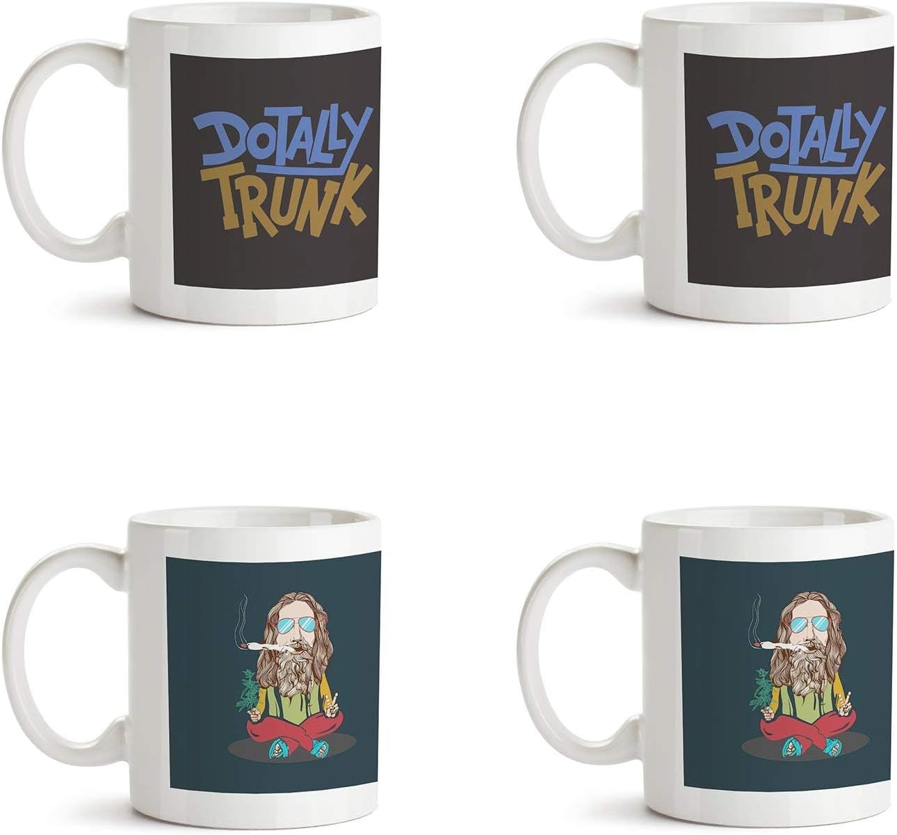 Motivate Box Ceramic Dotally Trunk Funny Quotes and Smoking Beard Hippie Printed Coffee Mugs, 330 Ml, Multicolor, 4 Piece; [EI4WMGS30318]