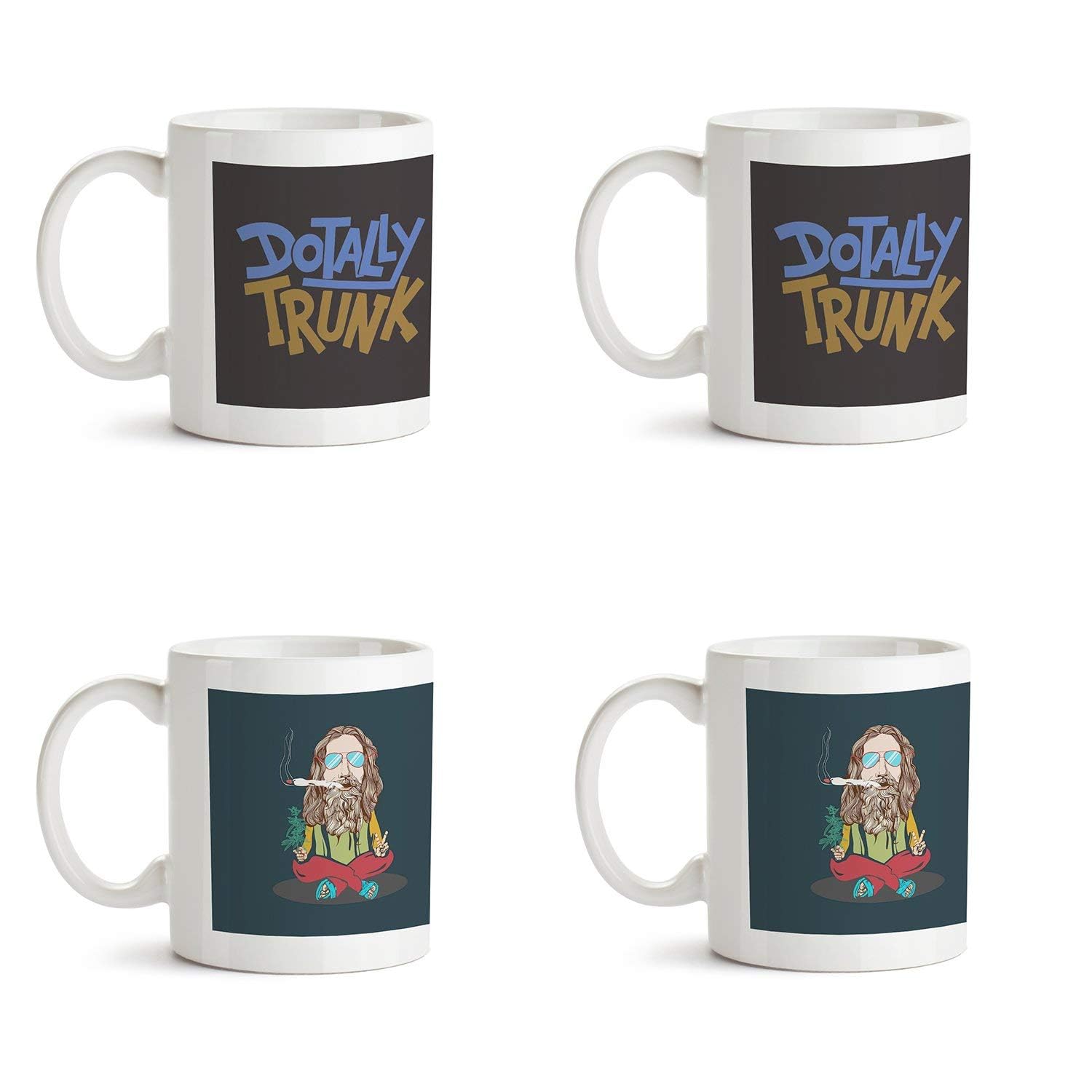 Motivate Box Ceramic Dotally Trunk Funny Quotes and Smoking Beard Hippie Printed Coffee Mugs, 330 Ml, Multicolor, 4 Piece; [EI4WMGS30318]