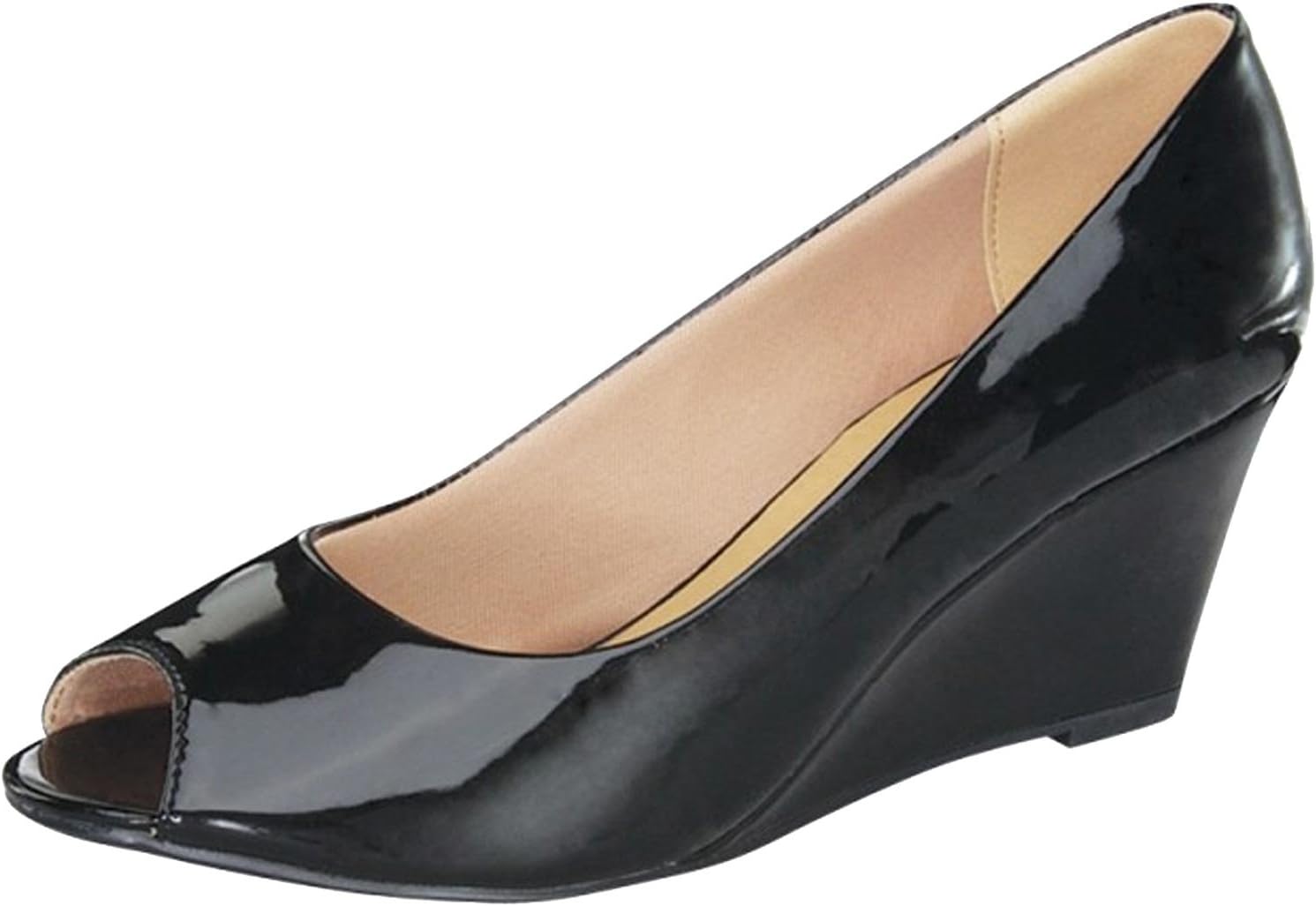 Forever Link Women's Peep Toe Slip on Wedge Pump,10 B(M) US,Black