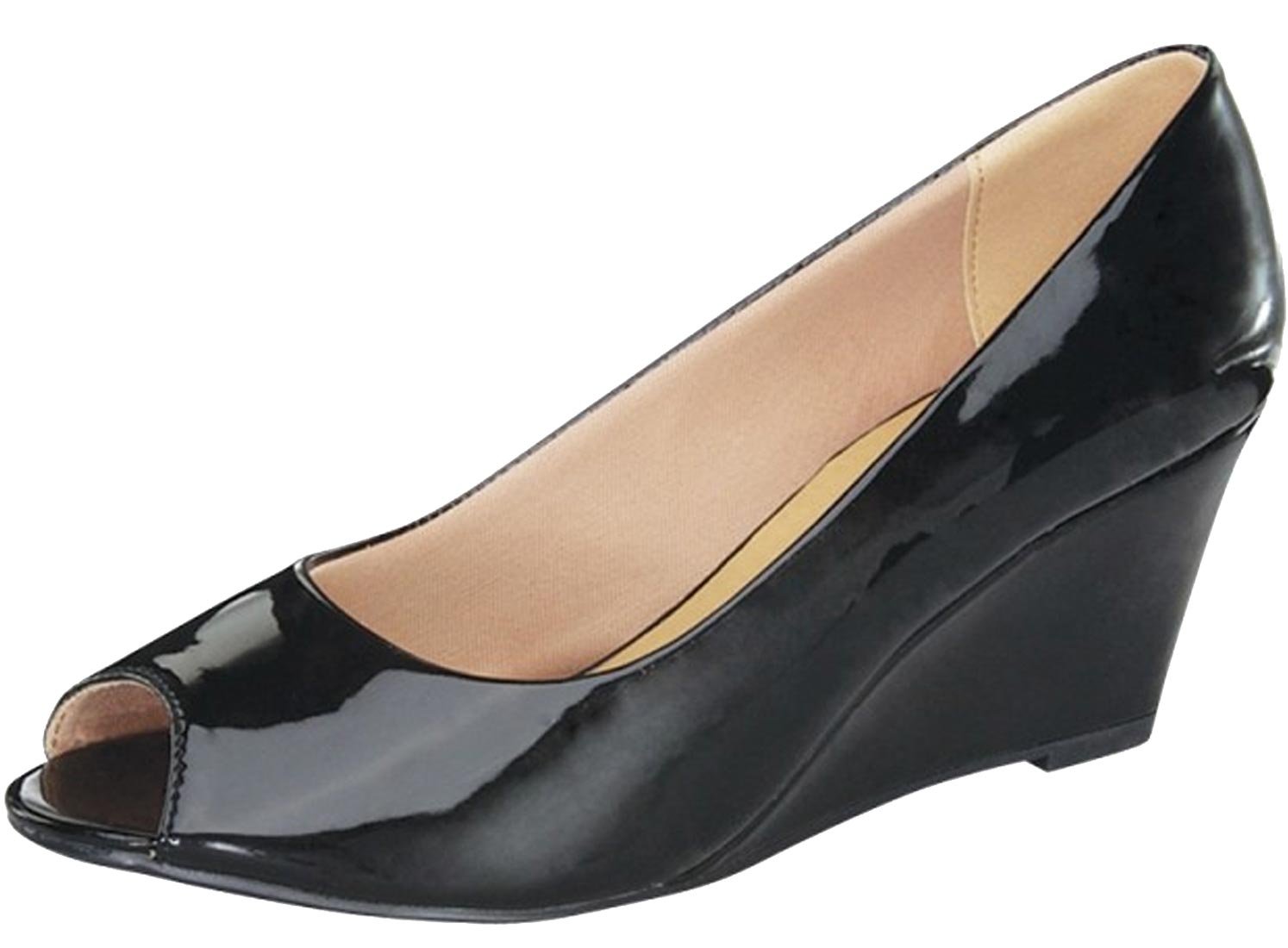 Women's Peep Toe Slip on Wedge Pump,10 B(M) US,Black