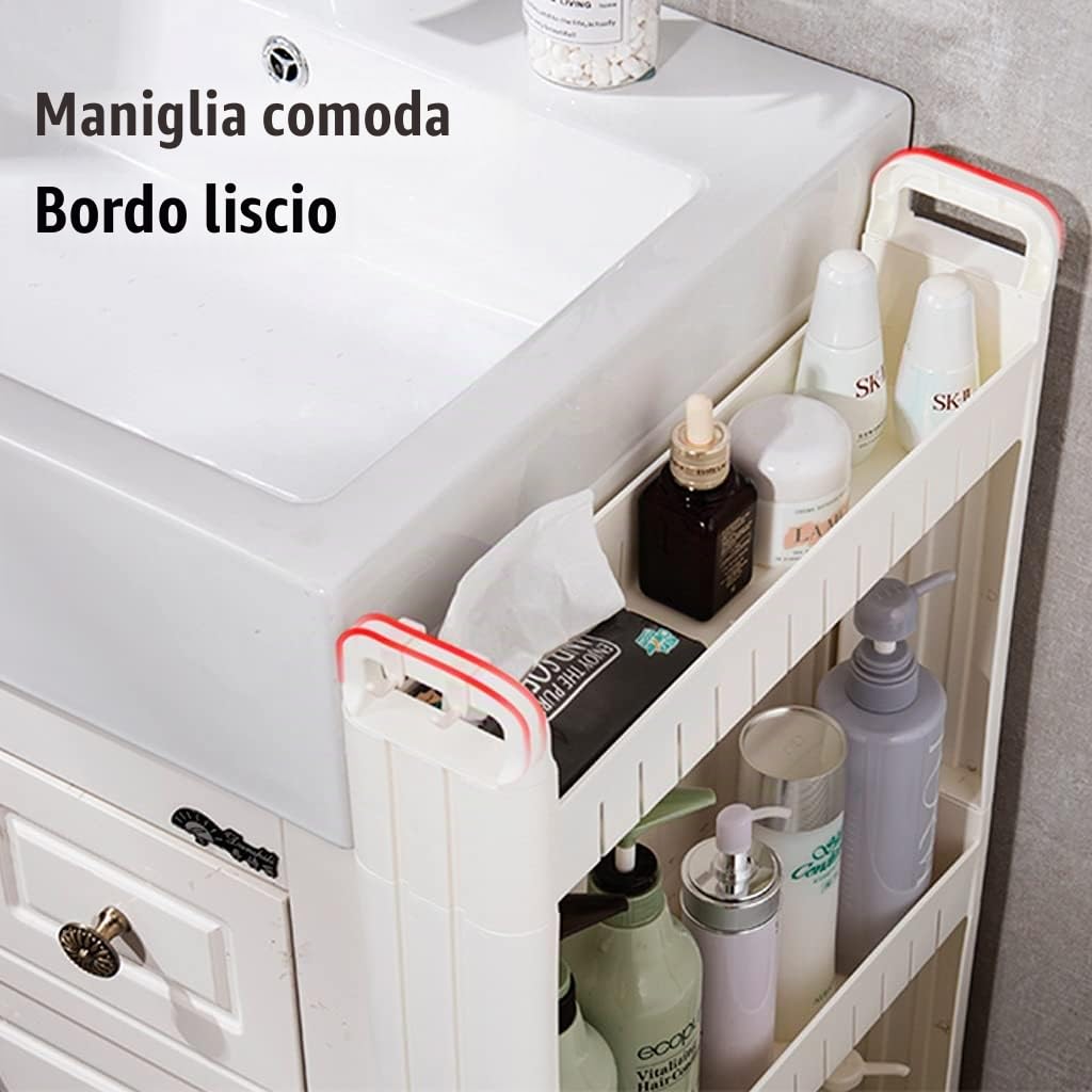 Carrello di Stoccaggio 3-Livello, 10cm Carrello Portaoggetti Scaffale con Ruote, Carrellino Salvaspazio per Cucina Bagno Lavanderia Sedili Stretti, Bianco (Size : 3 Layers - Heighten)