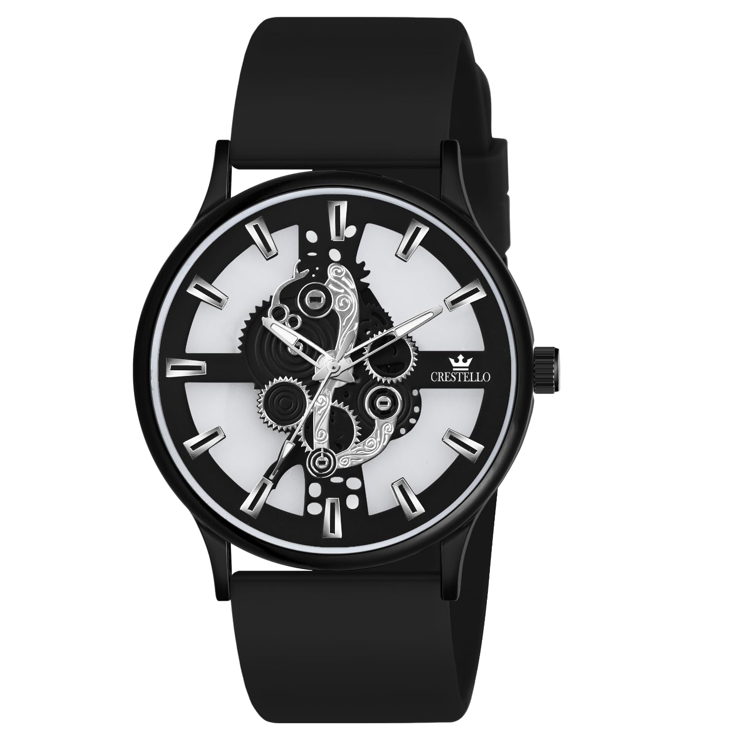 crestello Black Silicone Strap Analog Wrist Watch for Men (Black Dial) | 1 Year Warranty* | CR-BK254-BLACK-picture-15