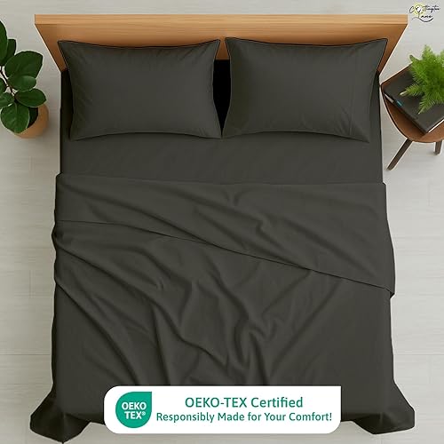 Miniatura 3 de Cottington Lane Juego de sábanas de 4 piezas de 100% algodón egipcio de alta calidad, tamaño matrimonial, se adapta a colchones de bolsillo profundo