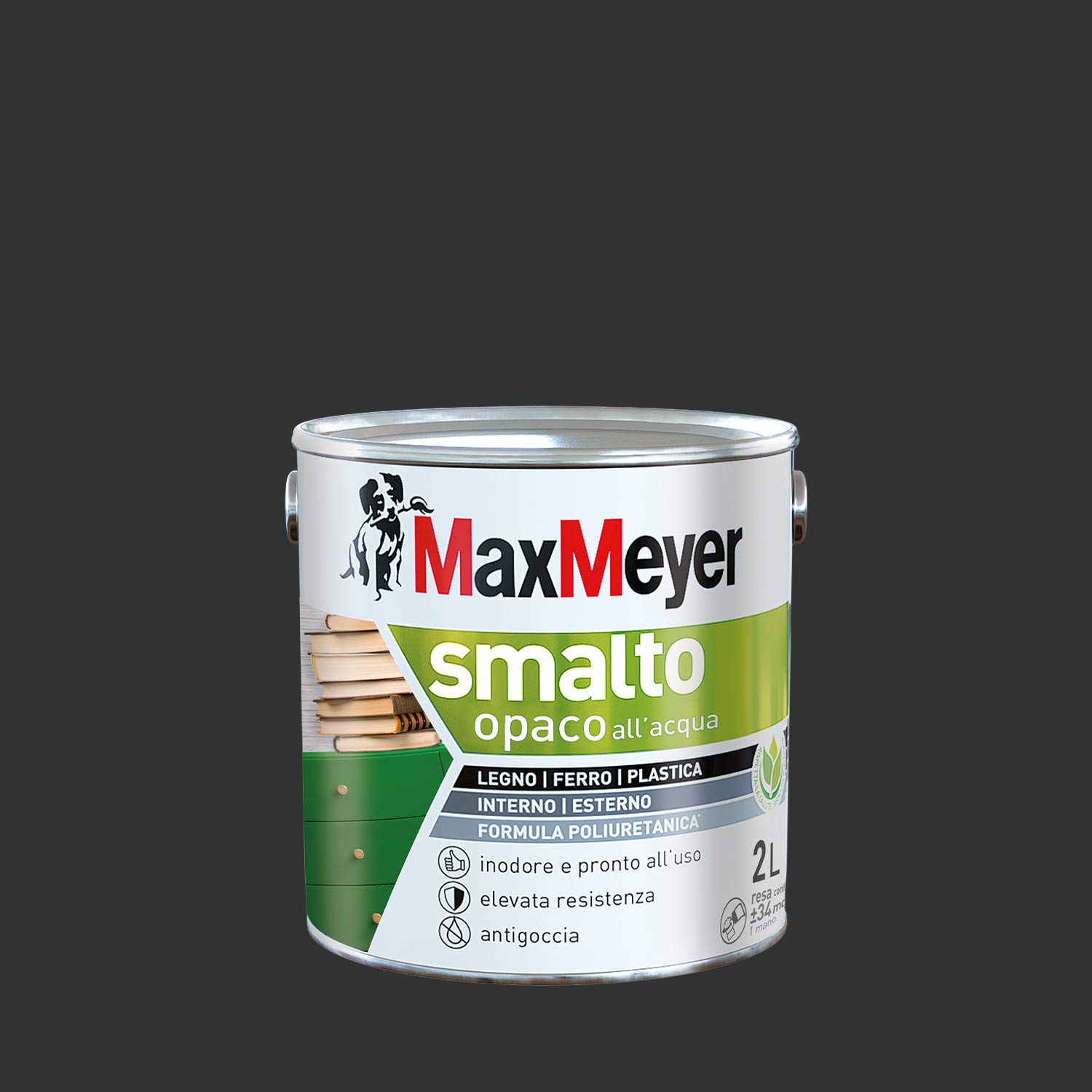 Maxmeyer Smalto All'Acqua Poliuretanico Opaco Nero 2 L