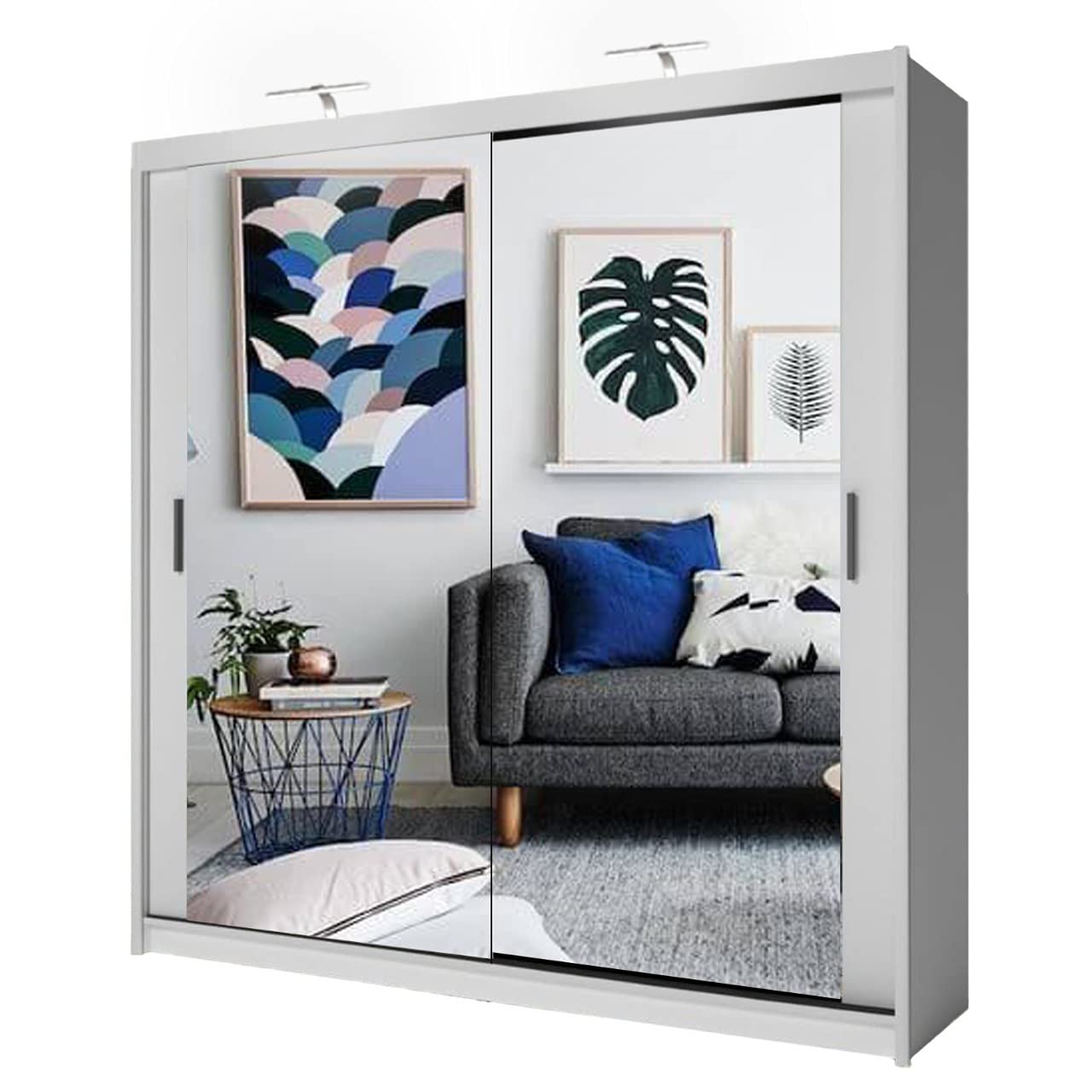 Double Mirror Sliding Door Chicago Wardrobe with 2 LED LIGHT 90/120/150