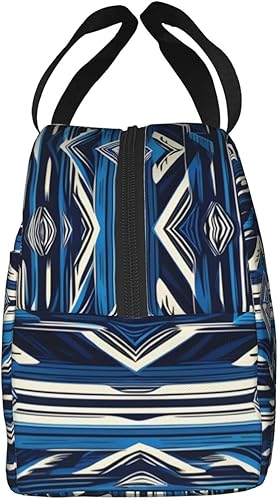 Miniatura 4 de Lonchera para mujeres y hombres, reutilizable, aislada, para viajes, trabajo, picnic, azul, polinesio, maorí, patrón tribal