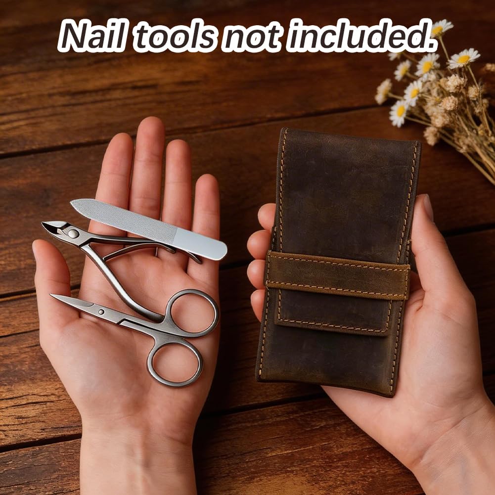 Estuche Vacío de Cuero Genuino para Kit de Manicura, Organizador de Aseo Personal, Pequeño Estuche de Viaje de Cuero de Vaca para Cortauñas, Mini Bolsa de Herramientas de Cuidado Personal