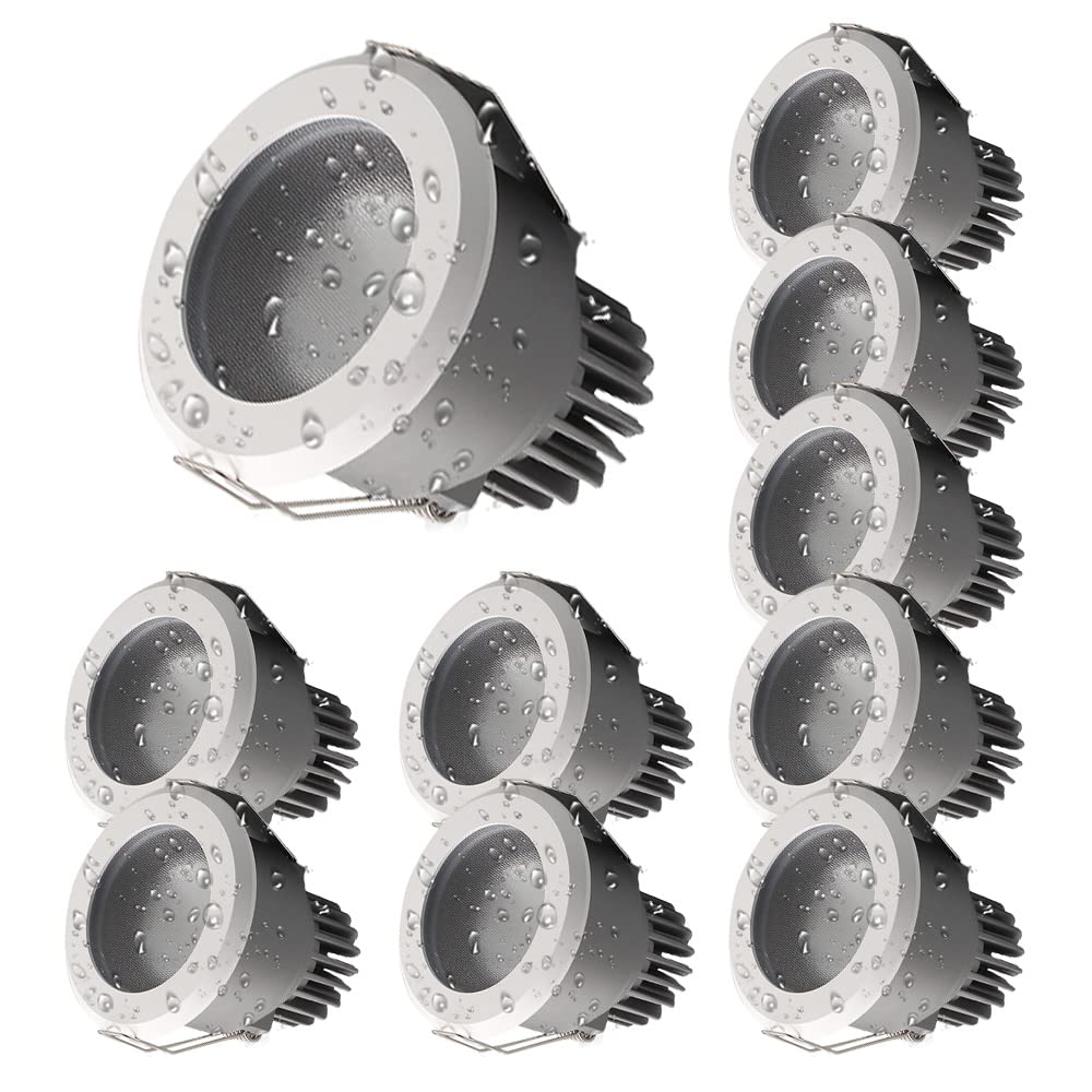 Faretto LED da Incasso Impermeabile da 7 W, Lampada LED da Incasso, Illuminazione Interna per Bagno, Doccia, Cucina, WC, faretto Impermeabile, Confezione da 1/2/7/10 pezz,10pcs-3000K