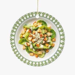 Caesar Salad with Lettuce, Croutons, Parmesan, Dressing, Healthy Christmas Ornament, Food Foodie Novelty Xmas Tree Gift Accessory Funny Ornaments (Flat Design Printed on Ceramic, NOT 3D)