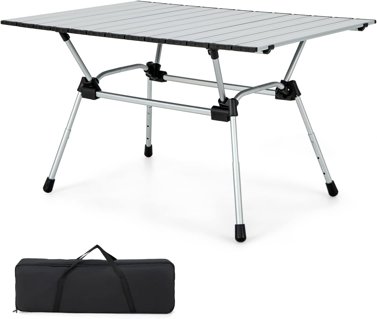 COSTWAY Aluminum Camping Table, 4Level Adjustable Height Roll Up