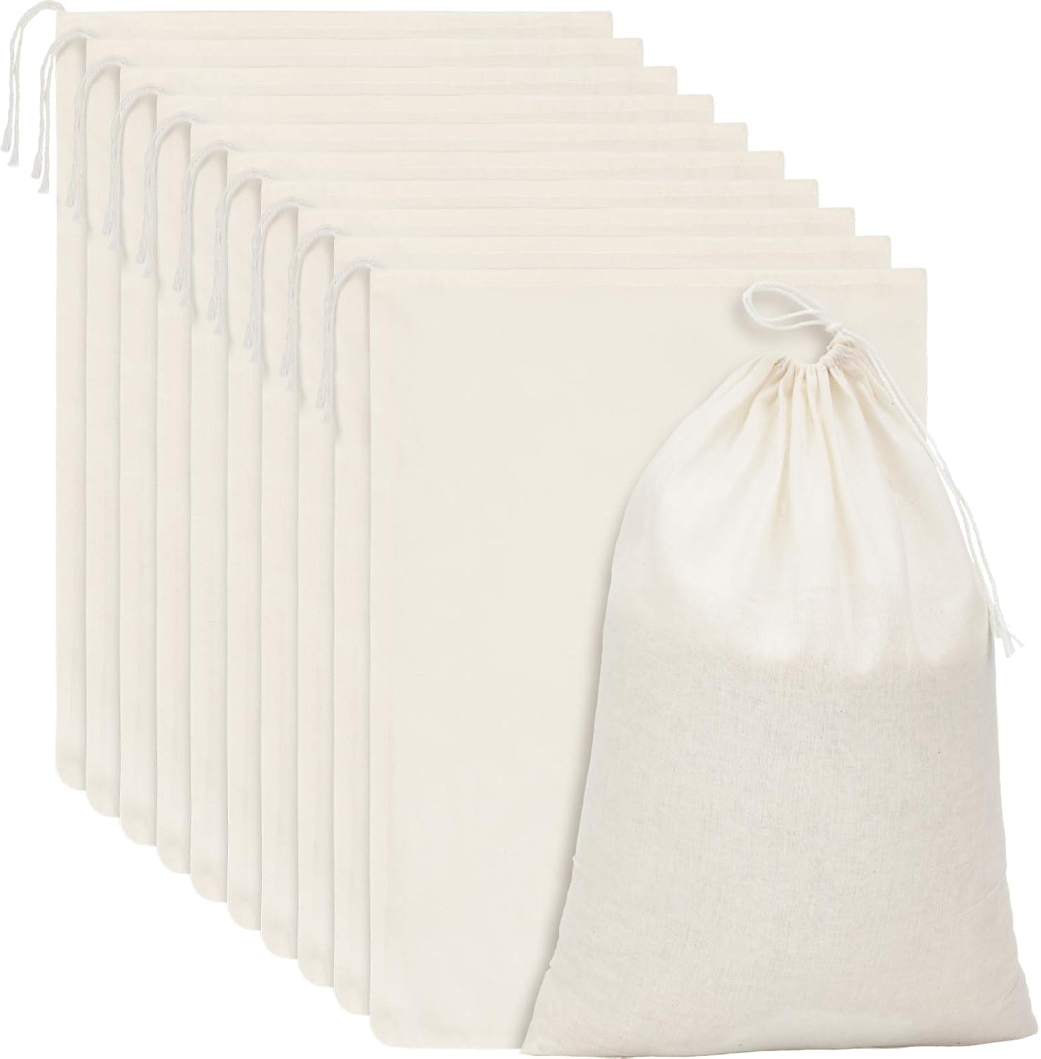 Birdbrid Muslin Drawstring Bags 10x12 Inch Bulk Set for Candy, Spices, and Party Favors Reusable Cotton Gift Bags, Pack of 12-image-39