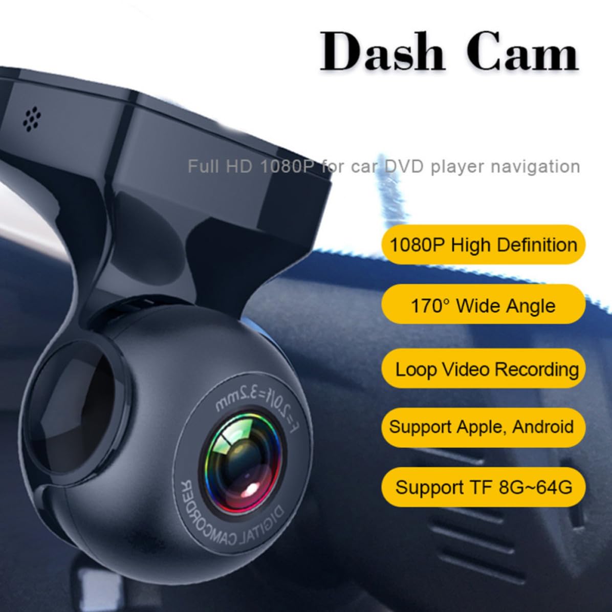 Videoregistratore per Auto P 170° Grandangolo Registrazione Notturna | Installazione su Console Centrale, Supporto Playback, Copertura Automatica