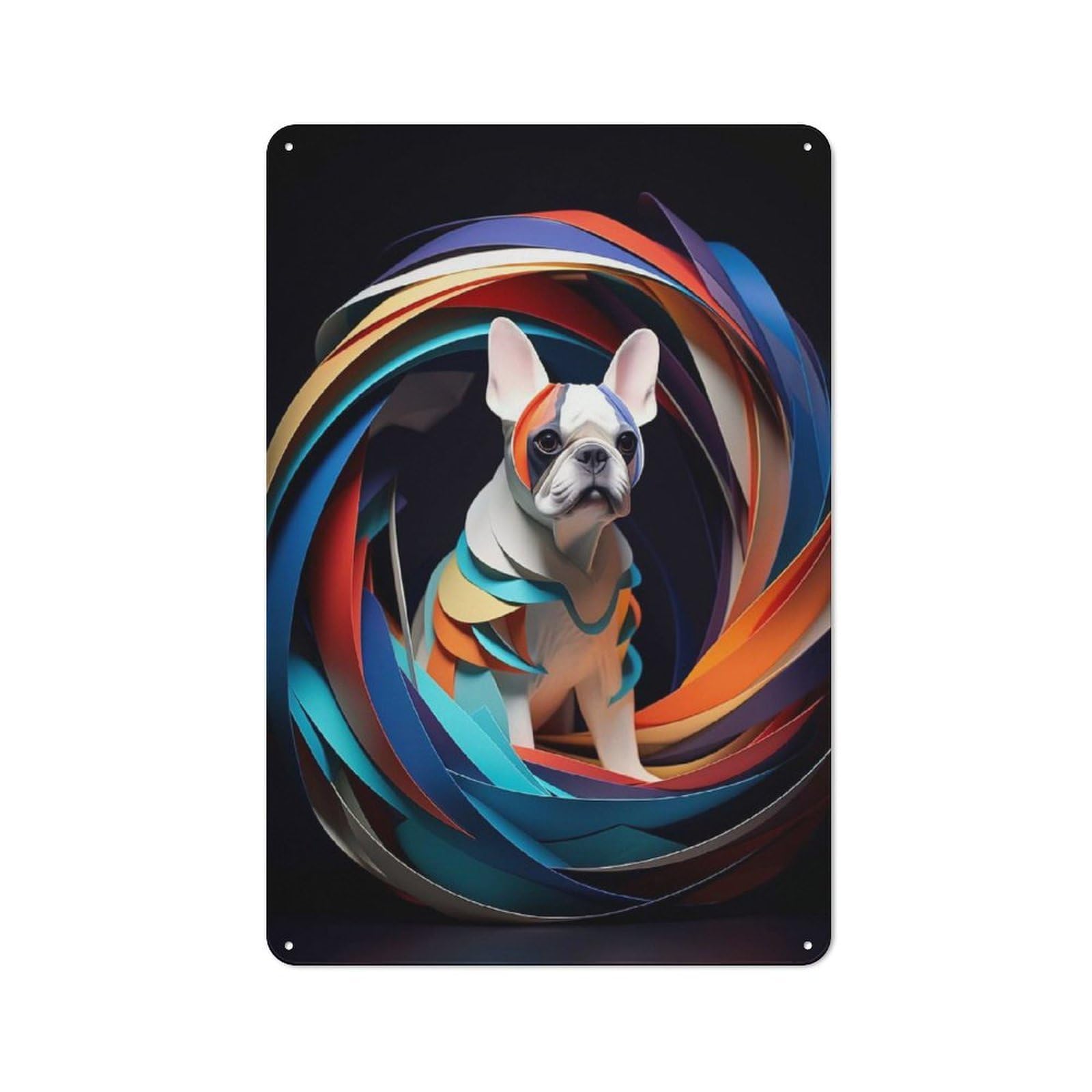 Junmoney Style-3 Bistro Style Colorful French Bulldog Tin Wall Sign 30X20cm, Shop Wall Decor For Takeaway, Bar, Kitchen Or Counter Area