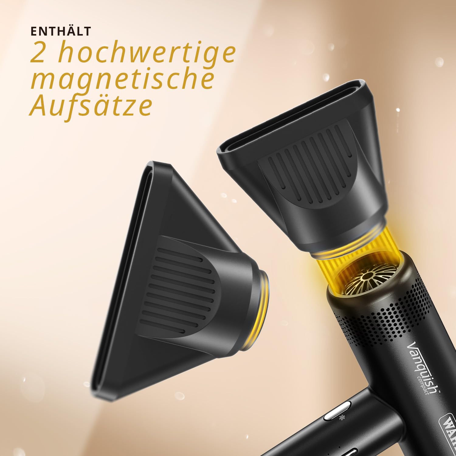WAHL Vanquish Compact Grey Hair Dryer – Leichter Profi-Haartrockner mit leistungsstarkem Digitalmotor, 3 Hitze- und Geschwindigkeitsstufen, Kaltluftfunktion, Selbstreinigungsfunktion und Aufsteckdüsen