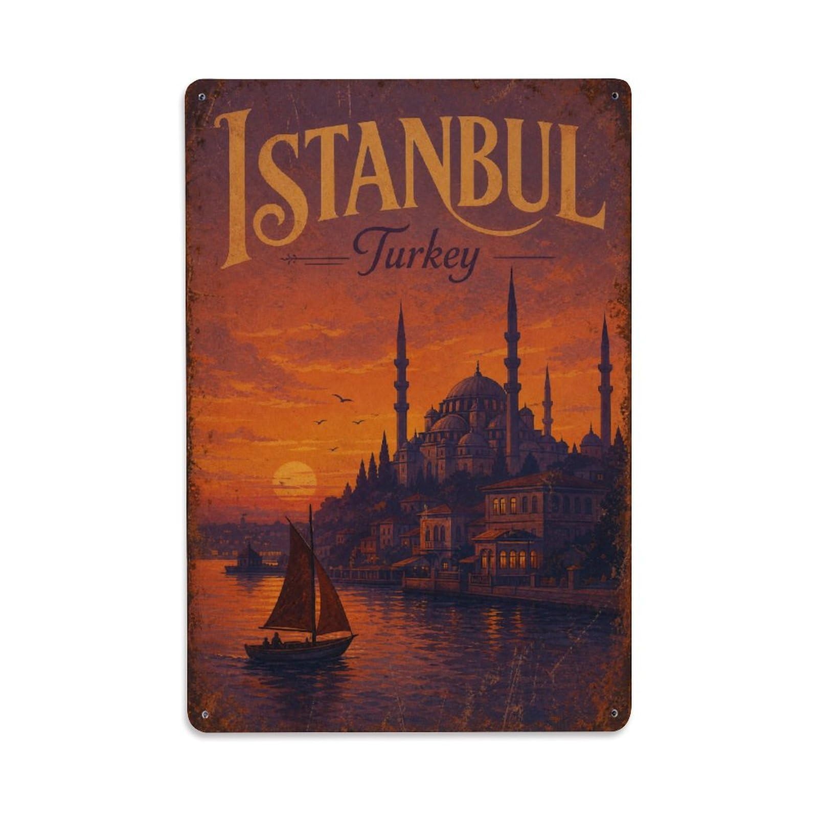 Gead 8X12inch Style Vintage Travel Istanbul Turkey Dusk Metal Tin Sign